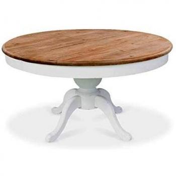 Intense Déco Table ronde extensible en bois massif SIDONIE blanc