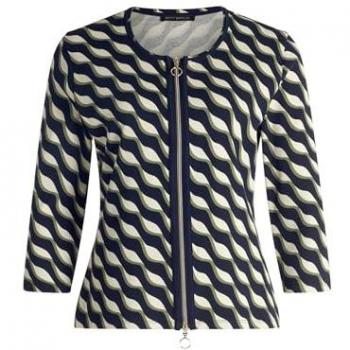 Betty Barclay Blazer Crema con Tonalità Blu Scuro e Verde Pastello