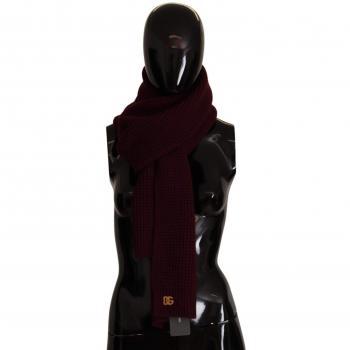 Dolce & Gabbana Dark Red Cashmere Knitted Scarf with Logo Embroidery