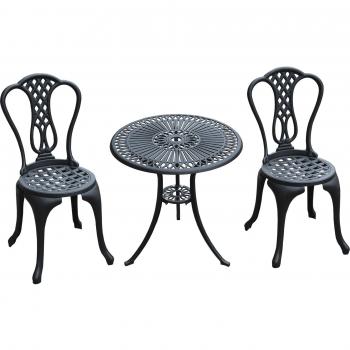 Homcom Shabby Chic Cast Aluminium Bistro Set, 3 Piece - Black