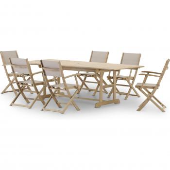 Set de Salle à Manger DEFORA – Table Extensible 180/240 × 100 cm + 6 Chaises Beige