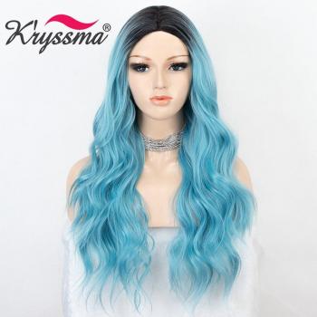 Peluca de Cabello Sintético Azul Cian con Ondas para Cosplay