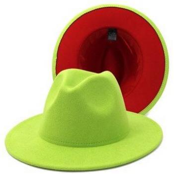 Kalkgrüner Fedora mit gelbem Unterrand
