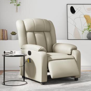 Poltrona Reclinável com Massagem em Couro Artificial Creme