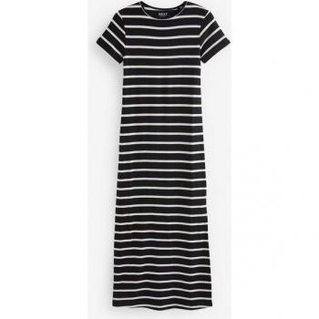 Robe Colonne Côtelée avec Fentes Noir/Blanc