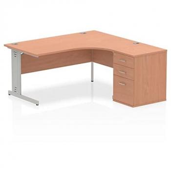 Impulse 1600 Right Crescent Desk Beech Cable Managed + Desk High Ped