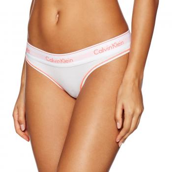 Calvin Klein Women Modern Cotton Thong, White / Bright Nectar Trim 36