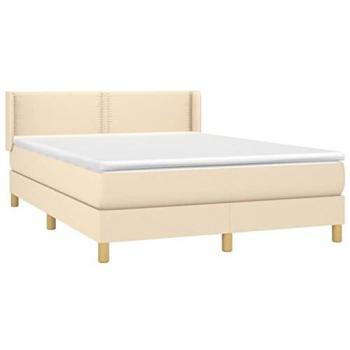 Cama box spring con colchón de tela crema 140x190 cm
