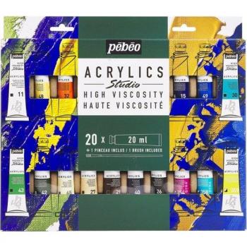 Pebeo Studio Viscous Acrylics Collection – 20 x 20ml Tubes with Brush