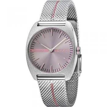 Esprit Damen Uhr Spectrum Purpur-Streifen-Mesh 5‑Bar Analog Edelstahl Silber ES-1L035M0055