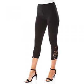Crop pantalon stretch noir à broderie fine