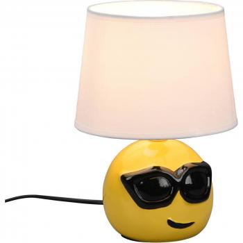 Schreibtischlampen-Coolio mit Smiley‑Design, weißer Stoffschirm