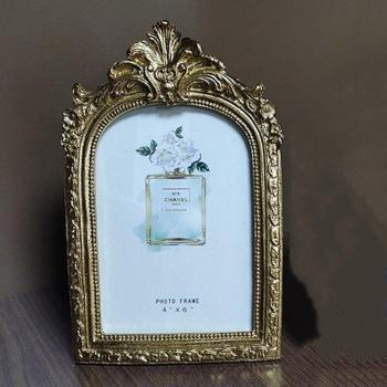 7 Inch Retro Palace Arch Picture Frame Golden Glass Resin Photo Case