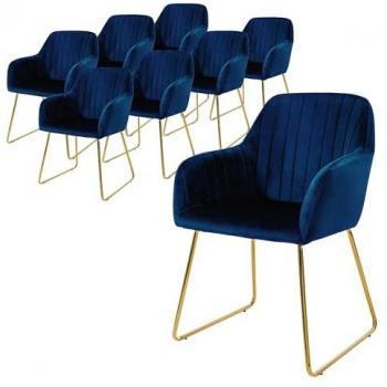 Set di 8 Sedie in Velluto Blu con Gambe Dorate - ML-DESIGN