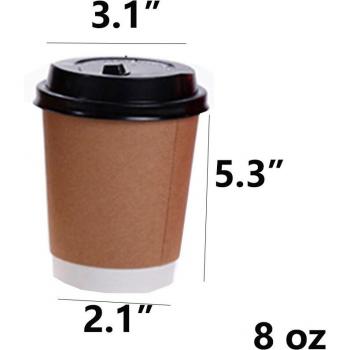 100PCS Double Wall Brown Paper Coffee Cups - Disposable (8/14/16 OZ)