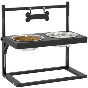 PawHut Futternapf Erhöhtes Futterstation mit 0,9L Futterschale, Stahl, Schwarz 40,5 x 22 x 39 cm