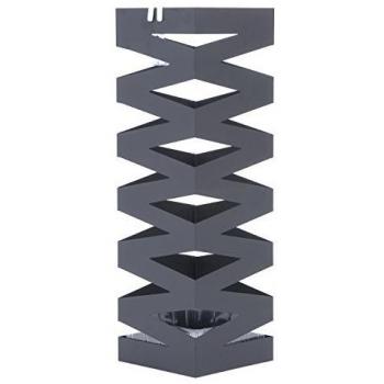 SONGMICS Porta Ombrelli in Metallo, Contenitore per Ombrelli Quadrato con 4 Gancetti e Scolapioggia Rimovibile, 15,5 x 15,5 x 49 cm, Nero