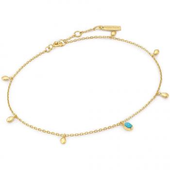 Ania Haie F044‑01G Gold & Silver Turquoise Drop Anklet for Women