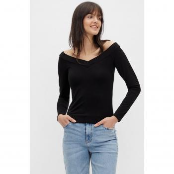T-Shirt mit V-Ausschnitt, unbedeckte Schultern, lange Ärmel, Damen Pieces Maliva