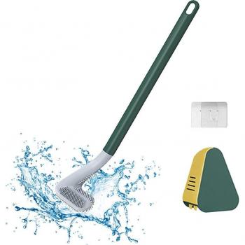 Black Silicone Toilet Brush with Holder - Long Handle Modern Hygienic Bathroom Accessories
