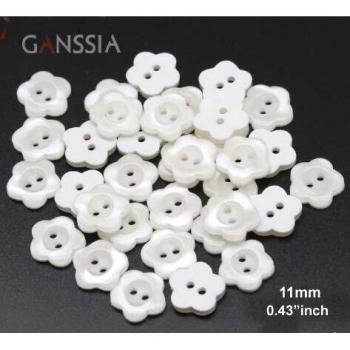 50pcs White Pearl Flower Shape Buttons, 11mm, 2-Hole