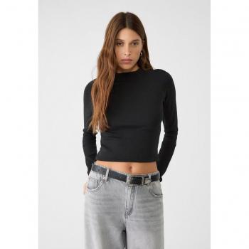 Ribbed Mockneck Long Sleeve Tee – Black XL