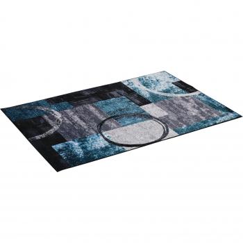HOMCOM Tappeto Geometrico Moderno in Poliestere Blu Nero e Bianco