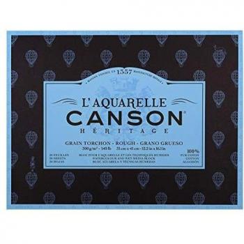 Bloc d'Aquarelle Canson Héritage 300 g 31 x 41 cm - Grain Torchons, 20 Feuilles Collées 4 Côtés