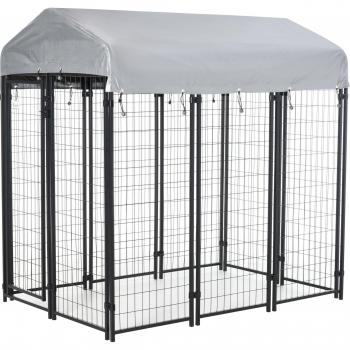 PawHut Outdoor Dog Kennel, Dog Run with UV-Resistant Canopy & Lockable Design, Metal Playpen Fence for Large and Medium Dogs, 183 x 121 x 183 cm