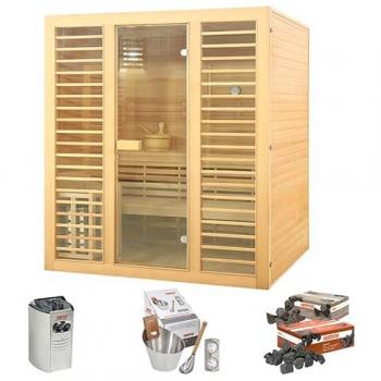 Sauna Neptune 4 places Holl's - Pack accessoires Premium pour sauna traditionnel Seau & Louche + Hygro/Thermomètre
