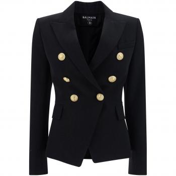 Balmain Women's Black Wool Blazer Double-Breasted Size 36