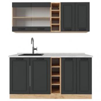 Vicco R-Line Cucina Completa 160cm – Antracite con Dettaglio Rovere Dorato, PL Marmo