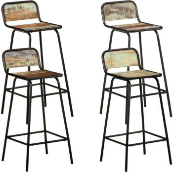 Chaises de Bar Artisanales en Bois Recyclé - Ensemble de 4