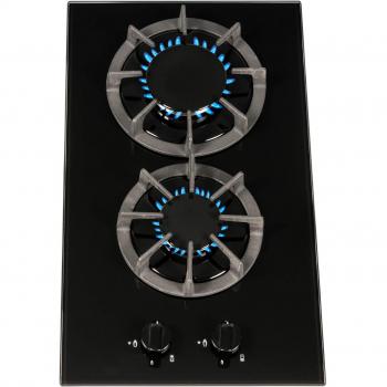 SIA BGH30BL 30cm Black Gas On Glass Domino Hob with Cast Iron Pan Support and LPG Kit