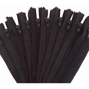 Black Nylon Zippers 10 Pieces 25 cm for Crafting and Sewing
