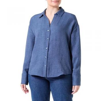 Chemise à boutons, poignets boutonnés, col en V, épaules tombantes, manches longues – Bleu Vero Moda Melaney