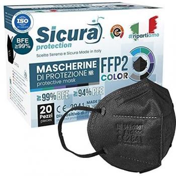 FFP2 Italian Mask Nero con Logo SICURA, CE & ISO 13485