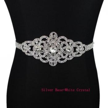 Silver Blue Bridal Belt with Satin Ribbon