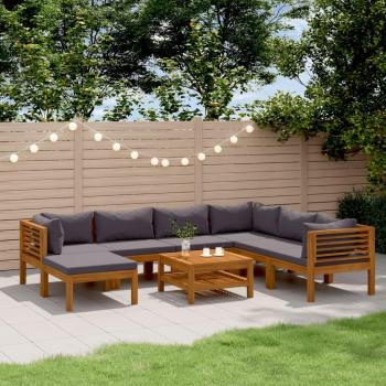 Set de Muebles de Jardín 8 Piezas con Cojines de Acacia