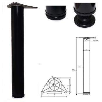 Black 4‑Piece Adjustable Bar Worktop Leg Set – 1100 mm, Ø80 mm