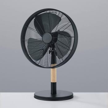 GD TRIO Reality Leuchten - Ventilatore da Appoggio Nero e Legno Oscillante Elegante Viking