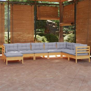 Mobilier d’extérieur VIDA XL : salon de patio 8 pcs, coussins gris, bois de pin