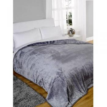 Dreamscene Mink Soft Faux Fur Throw Fleece Blanket - Silver / Large - 200 x 240cm
