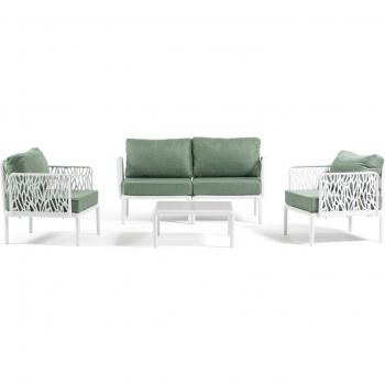 Salon bas de jardin HOYA - 2 fauteuils + canapé + table basse
