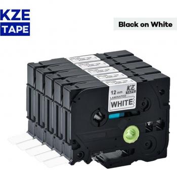 5pcs Black on White Label Ribbon Tze-231