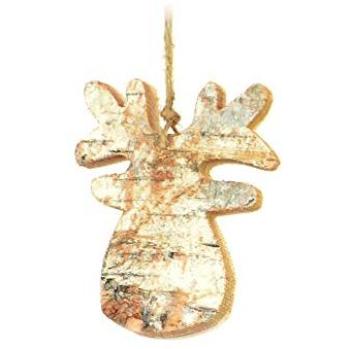 Gold‑Trimmed Handcrafted Brown Reindeer Wood Ornament – 8 cm