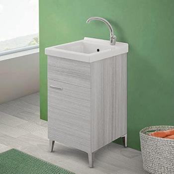Mobile lavatoio ceramica grigio 45x50 cm con kit scarico