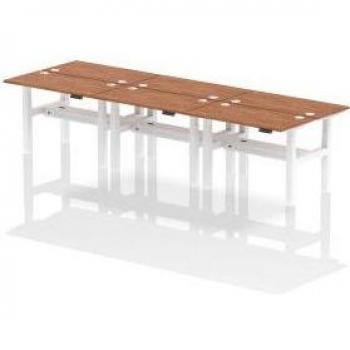 Dynamic Air Back-to-Back W1200 x D600mm Height Adjustable Sit Stand 6 Person Bench Desk With Cable Ports Walnut Finish White Frame - HA01630