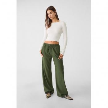 Stradivarius Elegant Green Wide-Leg Trousers M