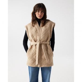 Chaleco de Abrigo Beige con Cinturón de Salsa Jeans